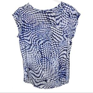 VIOLET & CLAIRE (Anthropologie) Mermaid Print Blouse With Cap Sleeves Blue Small